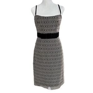 Y2K Milly Of New York Black Creme Silk Blend Geometric Print Cocktail Dress Sz 4